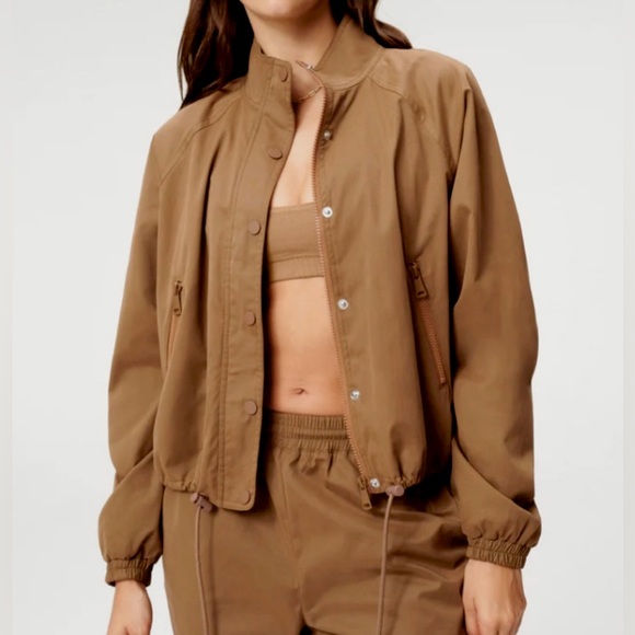 GOOD AMERICAN ESSENTIAL TRACK JACKET ADJUSTABLE POCKETS SIZE SMALL BROWN TAN NWT - Picture 9 of 14